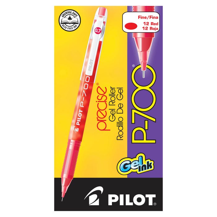 Pilot Precise P-700 Gel Ink Rolling Ball Pens, Fine Point, Red Ink, Pack of 12