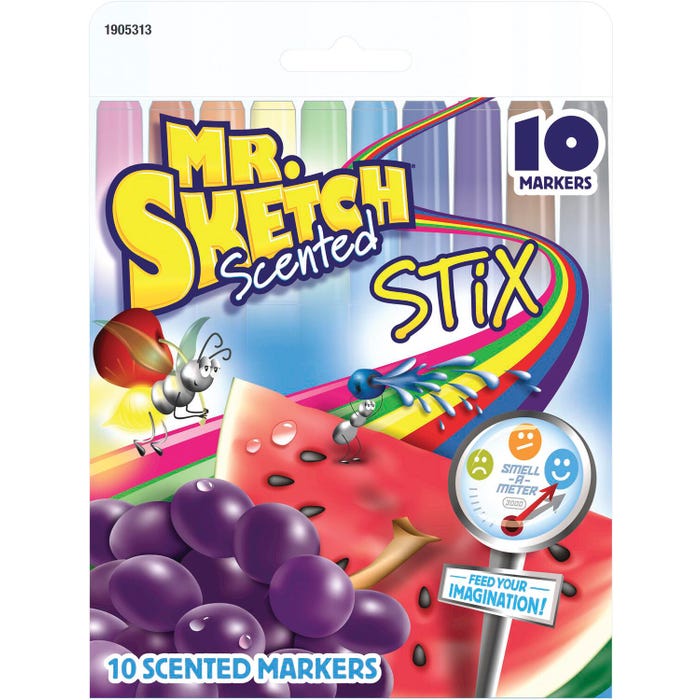Mr Sketch Premium Scented Stix Watercolor Markers, Fine Tip, Assorted Scents and Colors, Set of 10