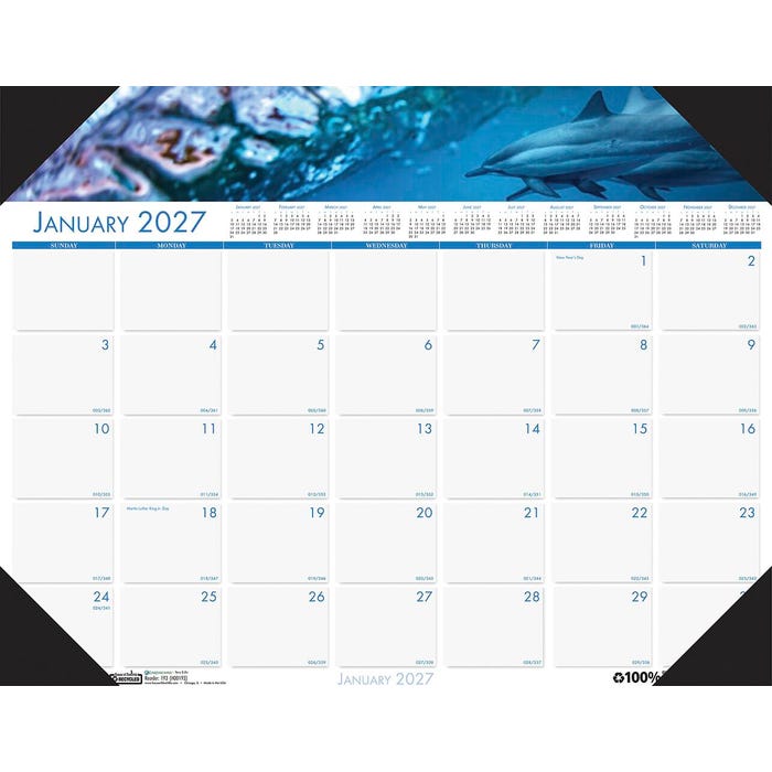House of Doolittle Recycled Desk Pad Calendar, January to December 2027, 22 x 17 Inches, Earthscapes Sealife