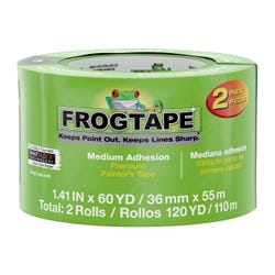 FrogTape Multi-Surface Painter's Tape, 1.41 Inches x 60 Yards, Green, Pack of 2, Item Number 2102926