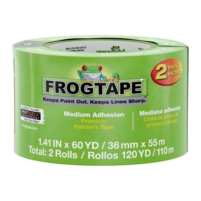 FrogTape Multi-Surface Painter's Tape, 1.41 Inches x 60 Yards, Green, Pack of 2