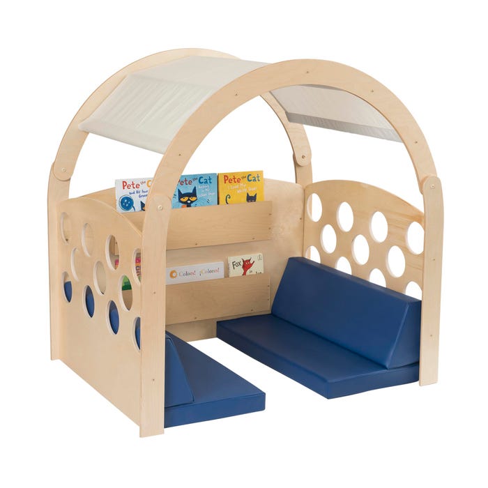 Childcraft Reading Nook, Tan/Red Canopy with Blue Cushions, 49-1/2 x 37 x 50 Inches