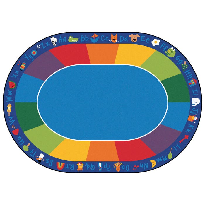 Carpets for Kids Fun with Phonics Seating Carpet, 7 Feet 6 Inches x 12 Feet, Oval, Multicolored