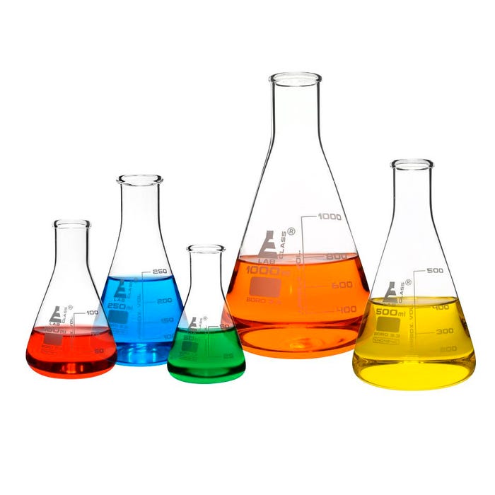 Eisco Labs Erlenmeyer Flasks, Assorted Sizes, Borosilicate Glass, Set of 5