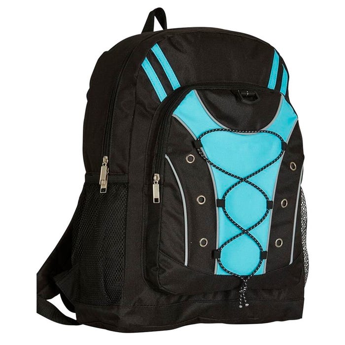 Multi-Pocket Backpack with Bungee Design, 6 x 12 x 17 Inches, Aqua