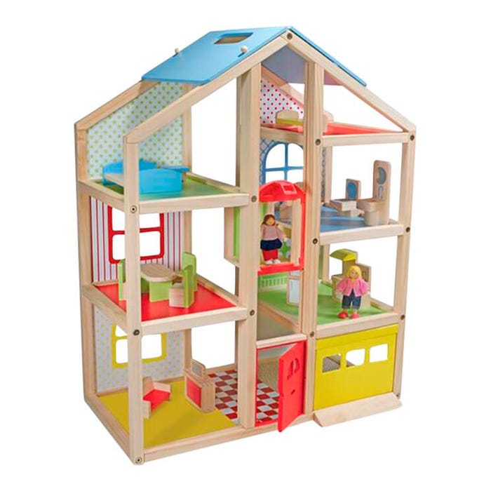Melissa & Doug Hi-Rise Wooden Dollhouse, 19 Pieces
