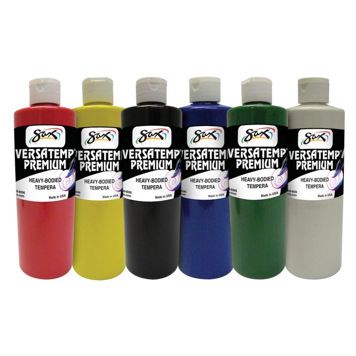 Sax Versatemp Premium Heavy-Bodied Tempera Paint, 1 Pint Bottles, Assorted Colors, Set of 6