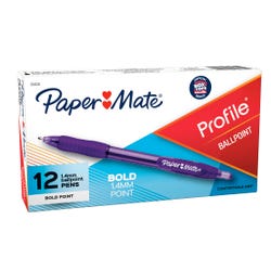 Image for Paper Mate Profile Retractable Ballpoint Pen, Bold Point, 1.4 mm, Purple, Pack of 12 from School Specialty