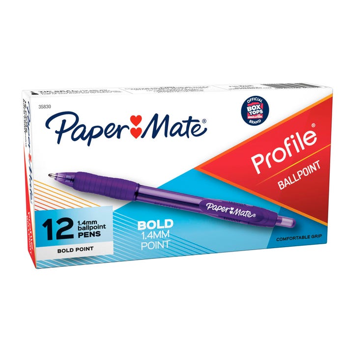Paper Mate Profile Retractable Ballpoint Pen, Bold Point, 1.4 mm, Purple, Pack of 12