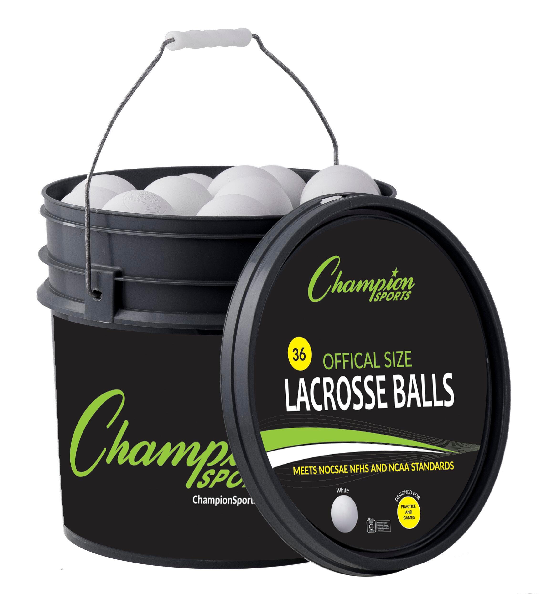 Champion Sports Lacrosse Ball Bucket, Lacrosse Balls, White, Set of 36 1592985