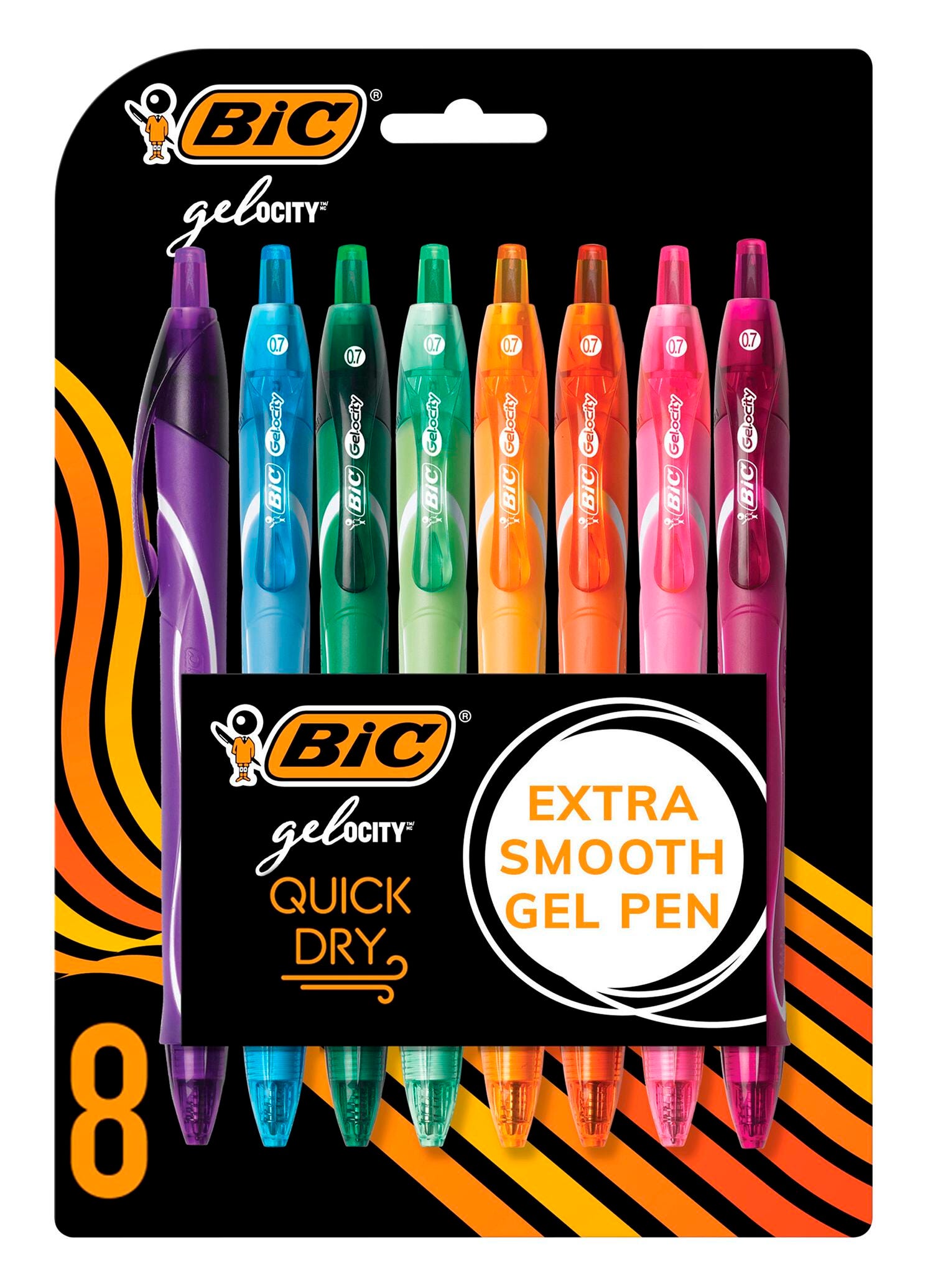 BIC Gel-ocity Retractable Quick Dry Gel Pens, 0.7mm, Medium Point, Assorted Fashion Colors, Set of 8 1595240