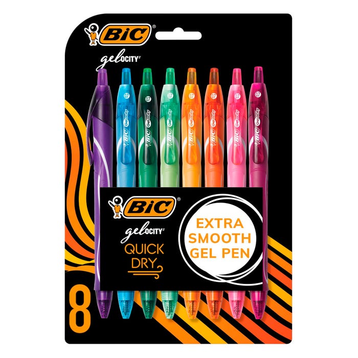 BIC Gel-ocity Retractable Quick Dry Gel Pens, 0.7mm, Medium Point, Assorted Fashion Colors, Set of 8