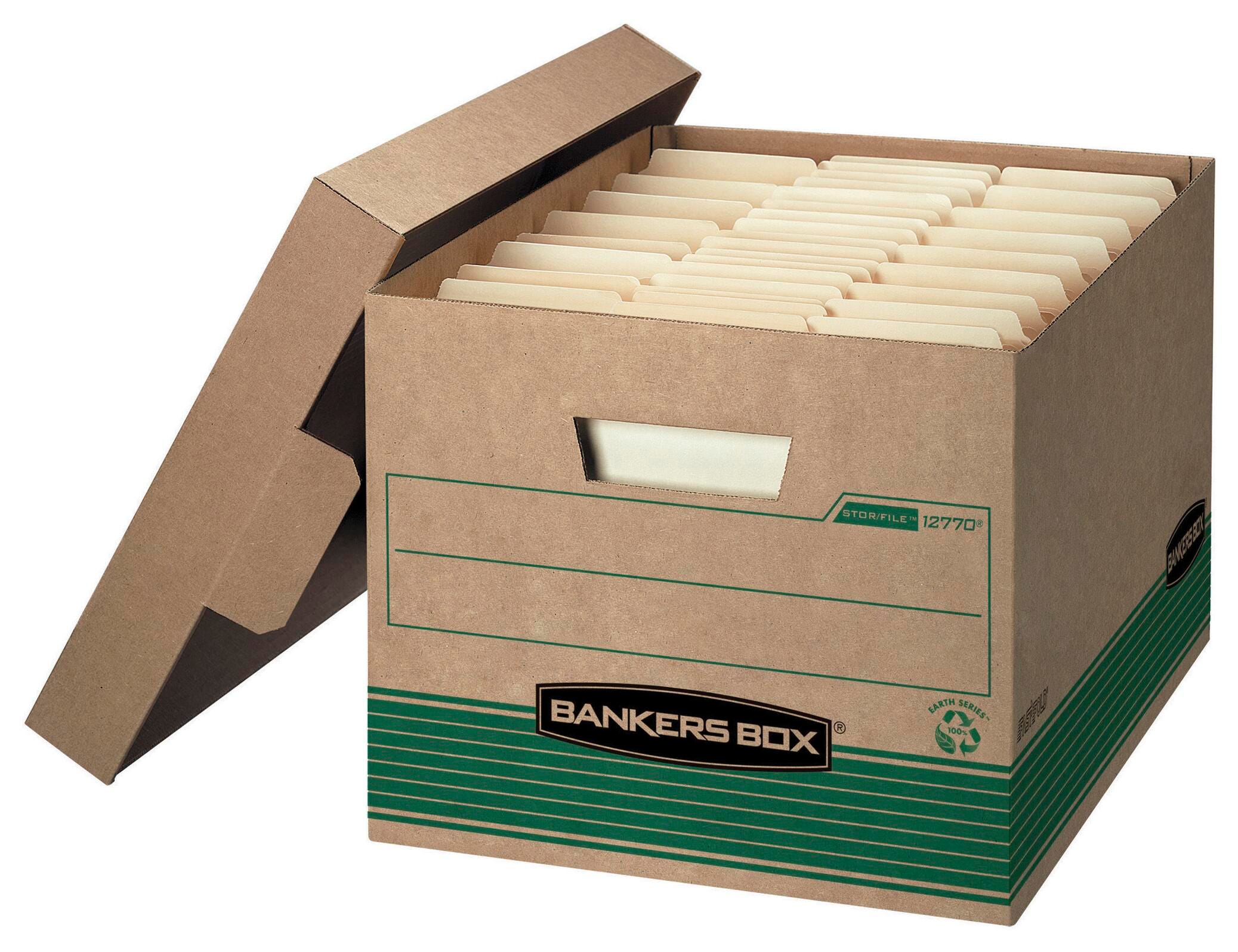 Bankers Box File Storage Box with Lid, Letter/Legal Size, 10 x 12 x 15 Inches, White/Blue, Pack of 20, Item Number 2007735