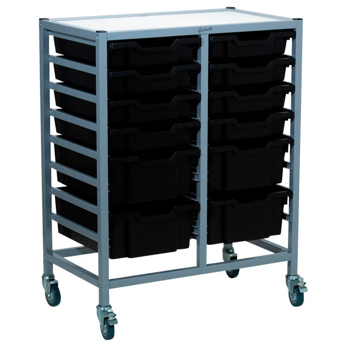 Gratnells Dynamis Double Cart, 8 Shallow F1 and 4 Deep F2 Trays, 28 x 16-3/5 x 33-1/2 Inches