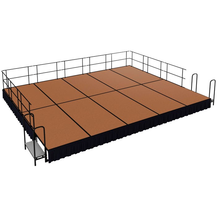 National Public Seating Portable Stage Package, Hardboard Surface, Black Shirred Pleat Skirting, 16 x 20 Feet, Short