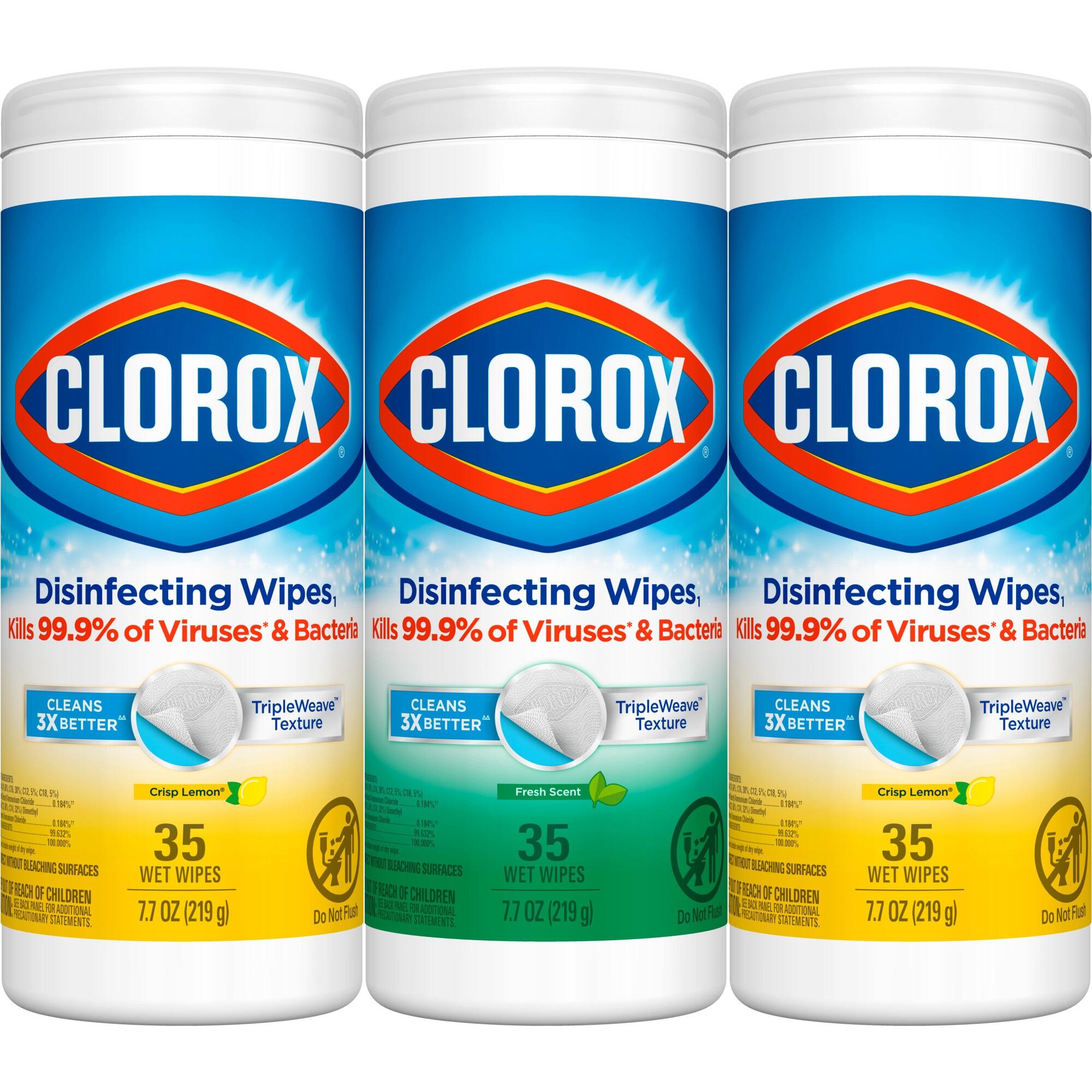 Clorox Disinfecting Wipes, Bleach Free, 35 Count, Fresh Scent and Crisp Lemon, Case of 15 2213895
