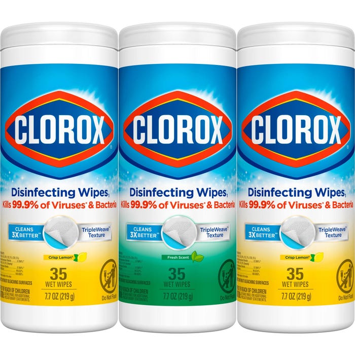 Clorox Disinfecting Wipes, Bleach Free, 35 Count/Tub, Fresh Scent and Crisp Lemon, Case of 15