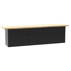 Image for Diversified Spaces Wall And Island Bench with 18 Horizontal Lockers, 120 x 24 x 32-3/4 Inches, Maple Top, Black Base from School Specialty