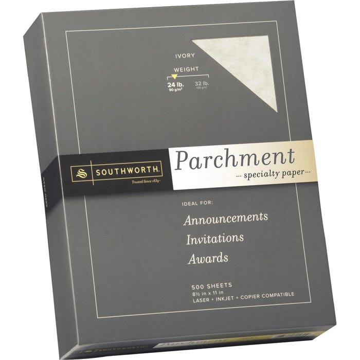 Southworth Fine Parchment Acid-Free Lignin-Free Specialty Paper, 8-1/2 x 11 Inches, 24 lb, Ivory, 500 Sheets