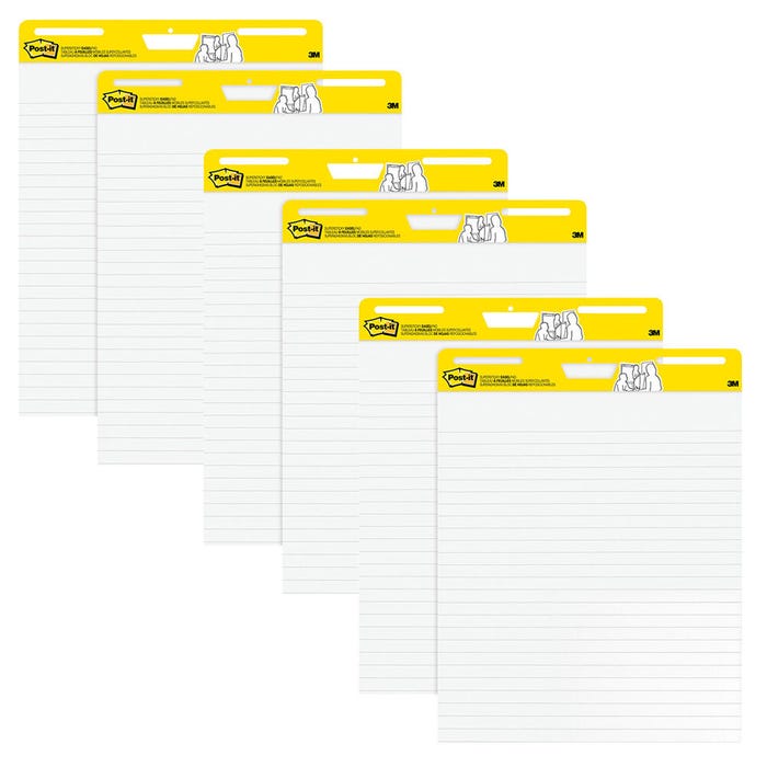 Post-it Super Sticky Easel Pads, 25 x 30 Inches, Ruled, White, 30 Sheets, Pack of 6