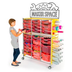 TeacherGeek Ultimate STEAM Maker Activity Cart, Strawberry with Makerspace Sign, Item Number 2021420