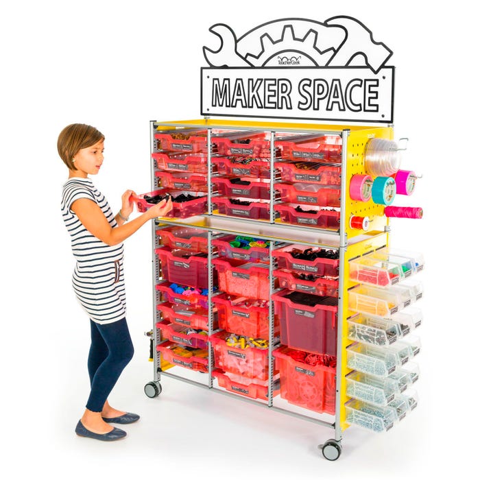 TeacherGeek Ultimate STEAM Maker Activity Cart, Strawberry with Makerspace Sign