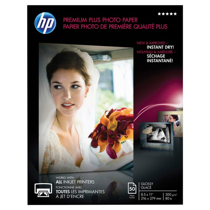 HP Premium Photo Paper, 8-1/2 x 11 Inches, Glossy, 11.5 mil, White, 50 Sheets