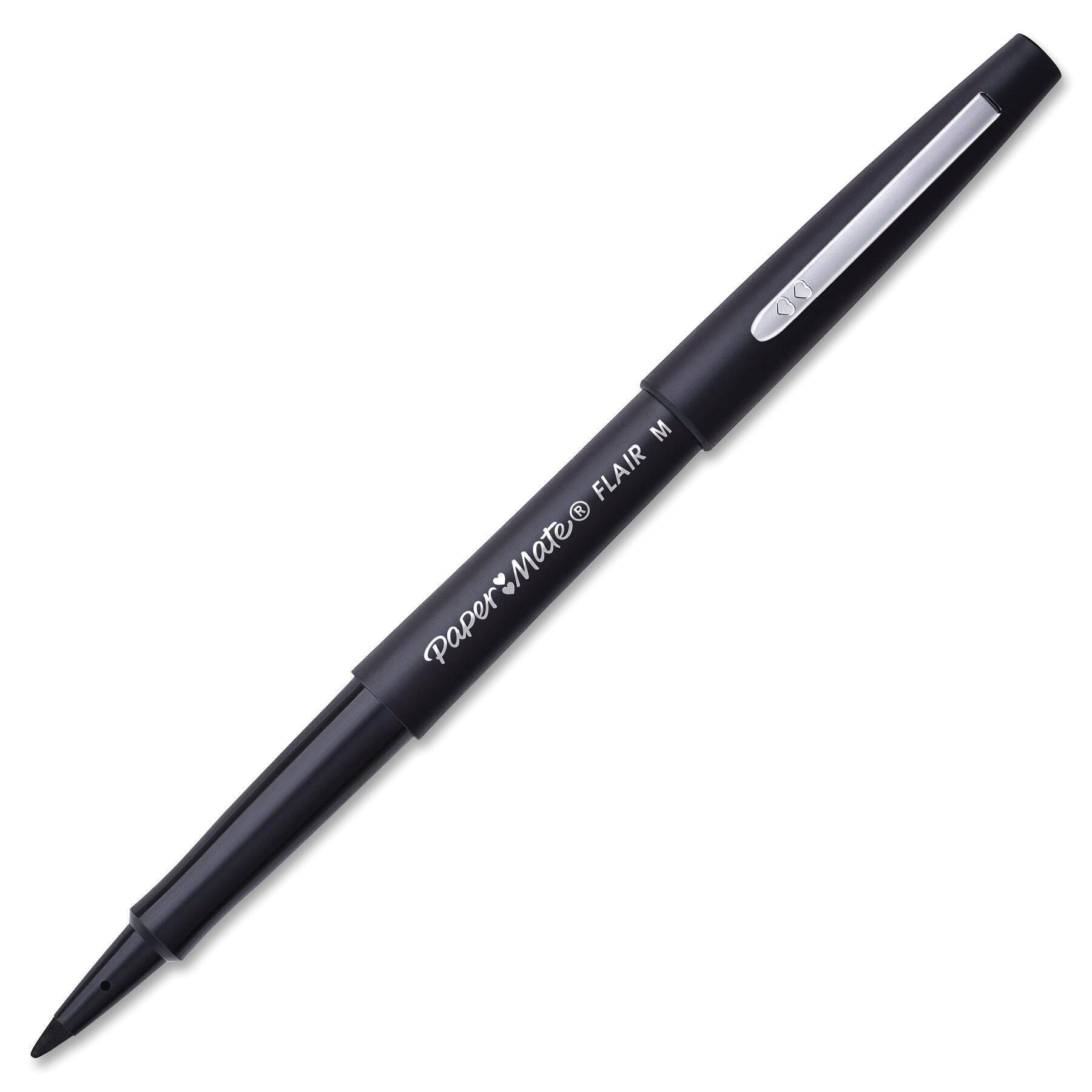 Paper Mate Flair Felt Tip Pens, Medium Point, 0.7 mm, Black, Pack of 12 079486
