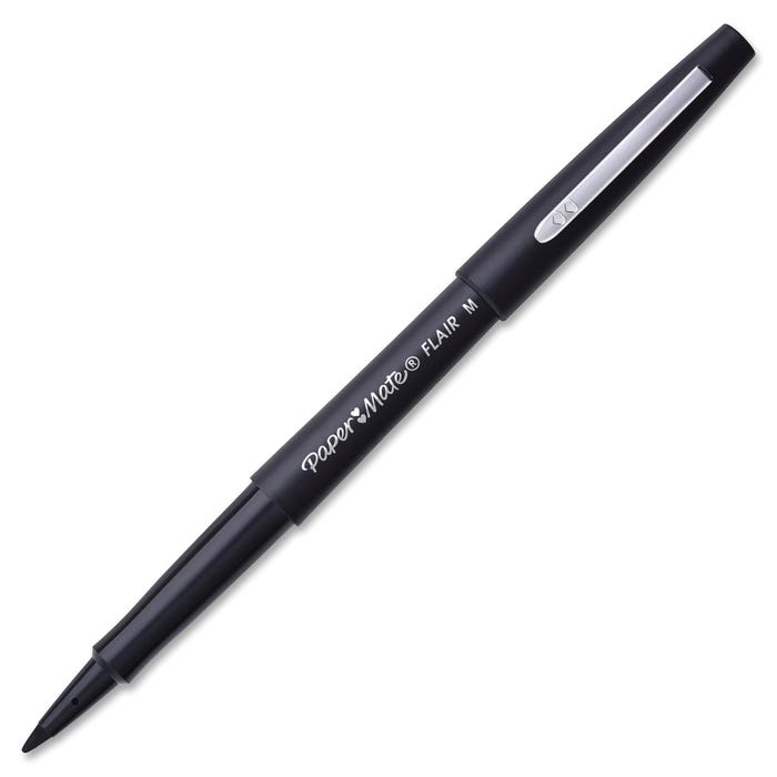 Paper Mate Flair Felt Tip Pens, Medium Point, 0.7 mm, Black, Pack of 12