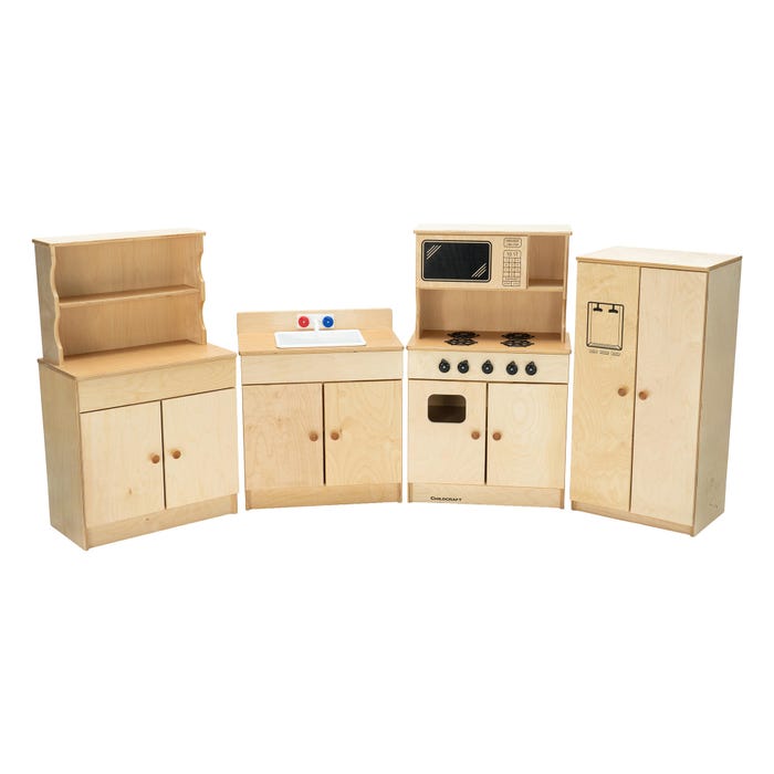 Childcraft Traditional Kitchen Set Play Kitchen, Wooden, Stove/Microwave, 4 Pieces