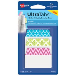 Avery Repositionable UltraTabs, 2 x 1-1/2 Inches, Assorted Patterns, Pack of 24 2006213