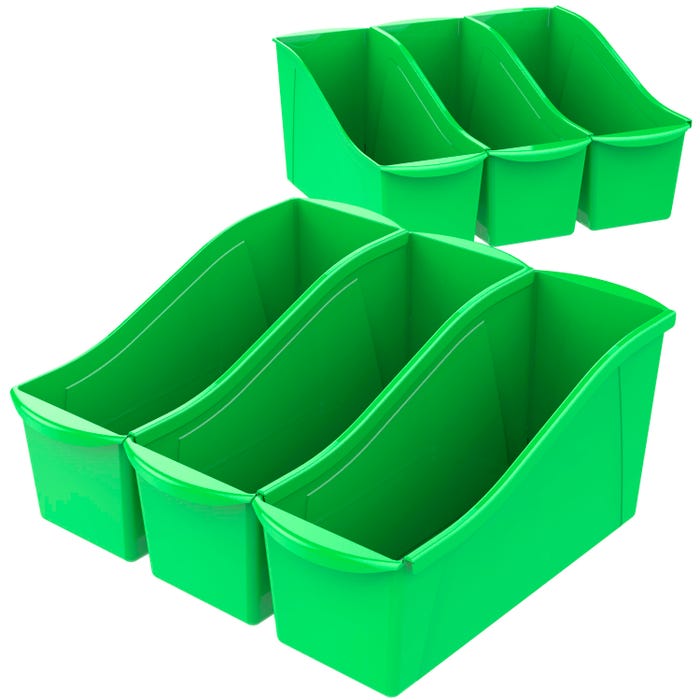 Storex Interlocking Book Bins, 14-1/4 x 5-1/4 x 7 Inches, Large, Green, Pack of 6
