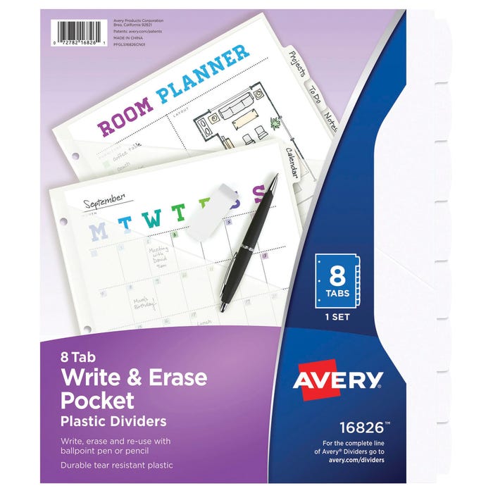 Avery Write & Erase Dividers, 8 Tab, White
