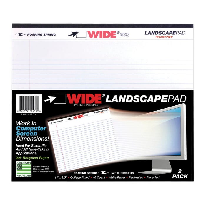 Roaring Spring Legal Pad, 11 x 9-1/2 Inches, White, 40 Sheets, Pack of 2