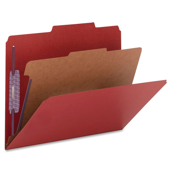 Smead SafeSHIELD Pressboard Classification Folder, Letter Size, 2 Inch Expansion, 1 Divider, Bright Red, Pack of 10