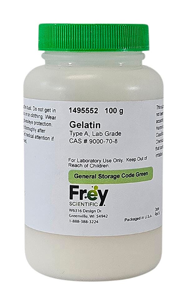 Frey Scientific Gelatin, Type A, Lab Grade, 100 Grams