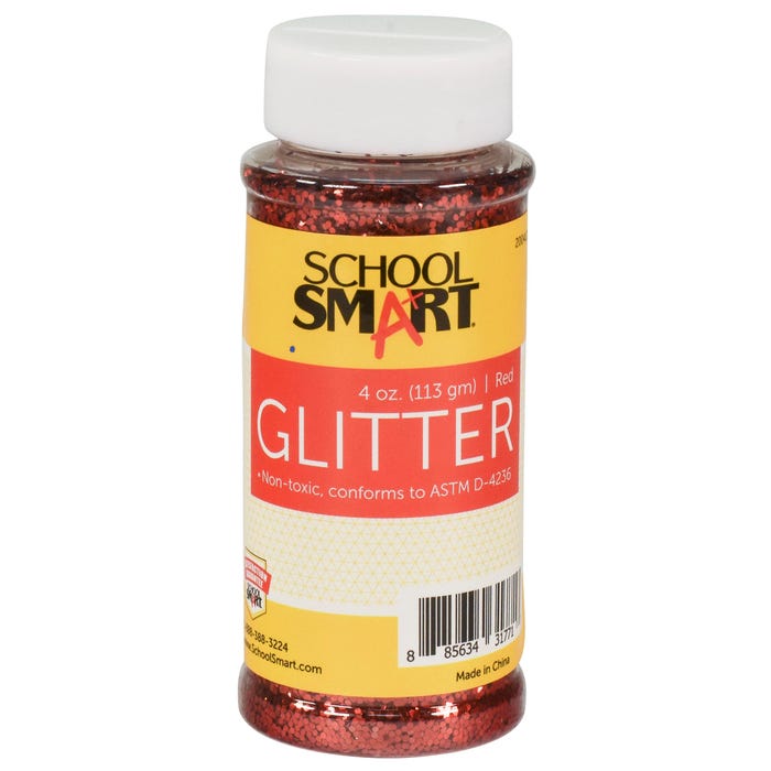 School Smart Craft Glitter, 4 Ounce Jar, Red