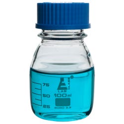 Eisco Labs Reagent Bottle with Screw Cap, Graduated, 100 Milliliters, Clear