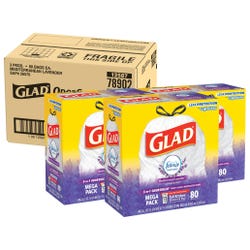 Glad ForceFlex Drawstring Tall Trash Bags, 13 Gallon, Mediterranean Lavender, White, 80 Count, Case of 3
