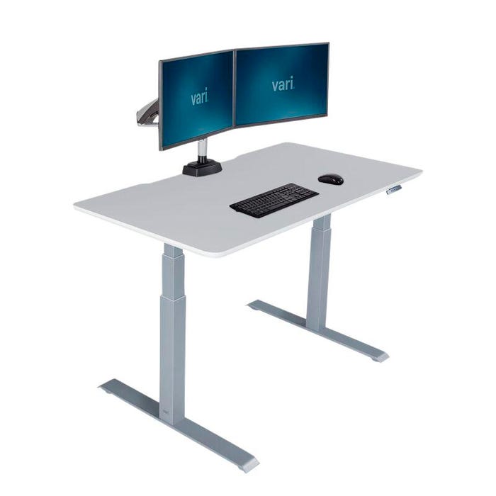 VARI Electric Standing Desk, White, Silver Base