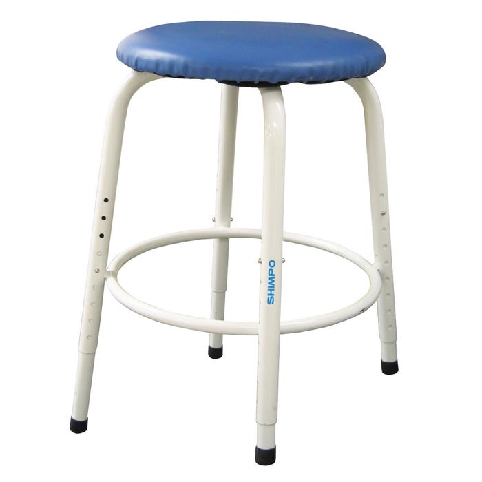 Shimpo Adjustable Stool, 19 - 26 Inch Seat, Blue Seat, White Frame
