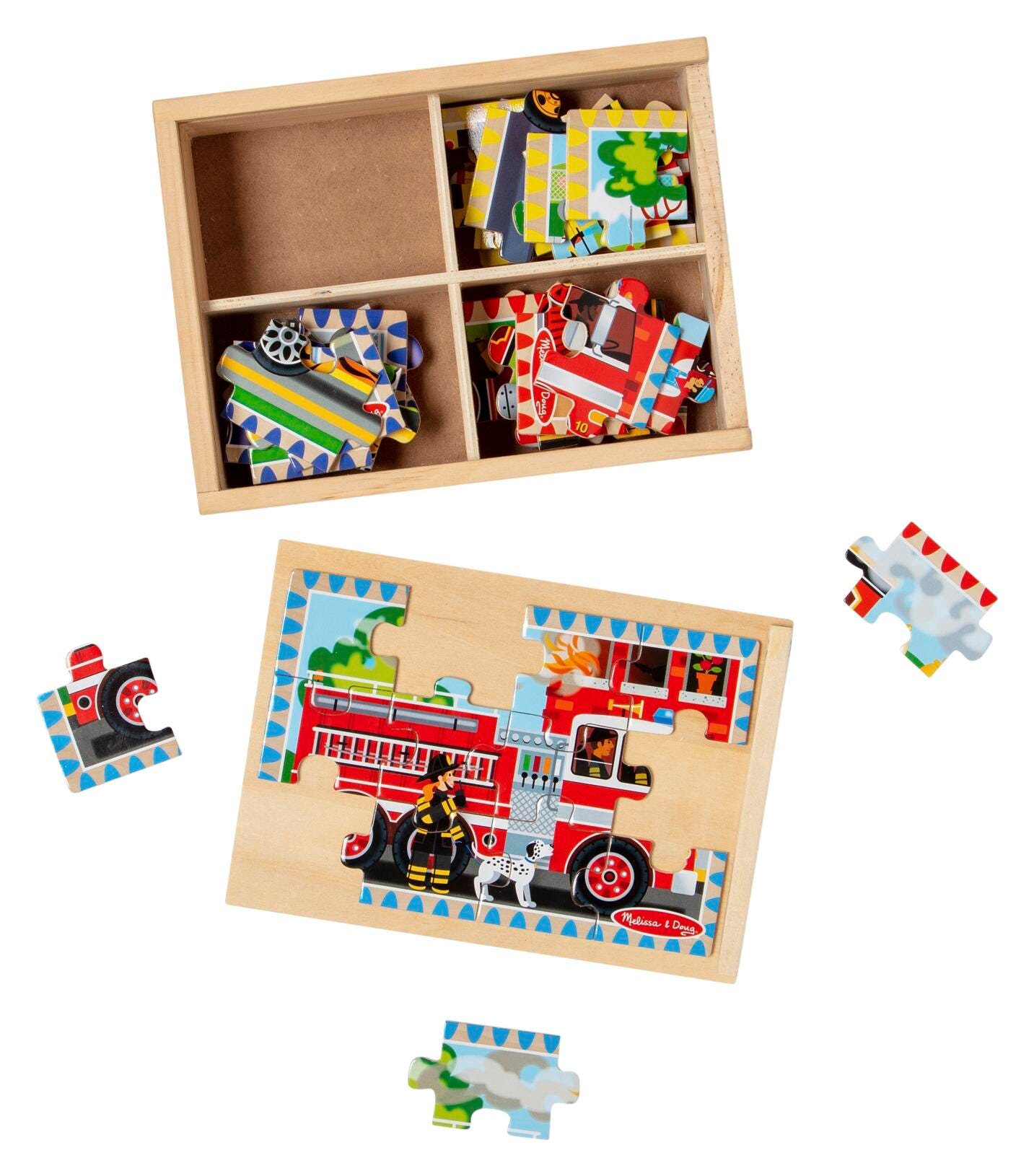 Melissa & Doug Wooden Vehicle Puzzles in a Box, 4 Puzzles with 12 Pieces Each 1609334