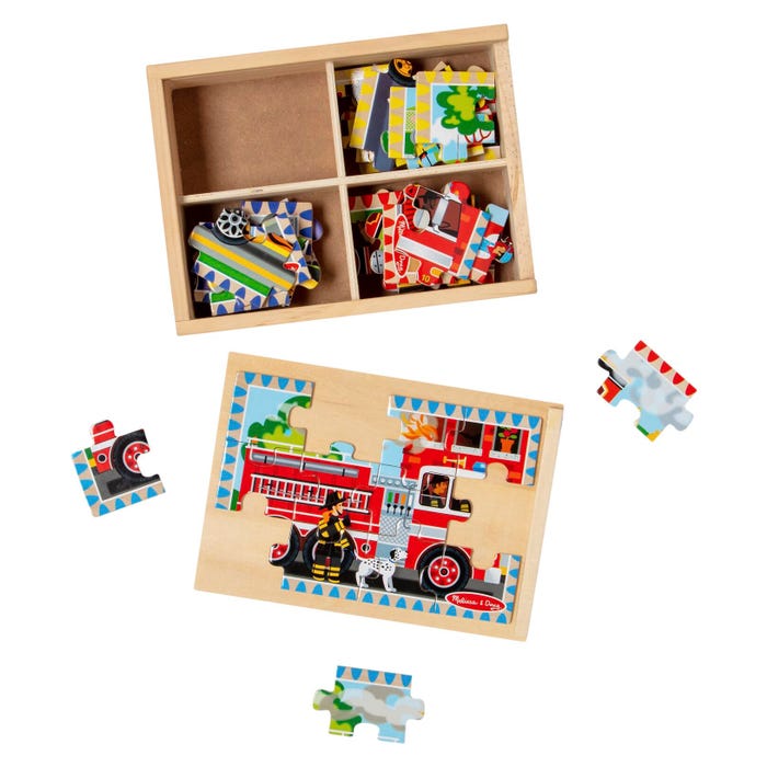 Melissa & Doug Wooden Vehicle Puzzles in a Box, 4 Puzzles with 12 Pieces Each