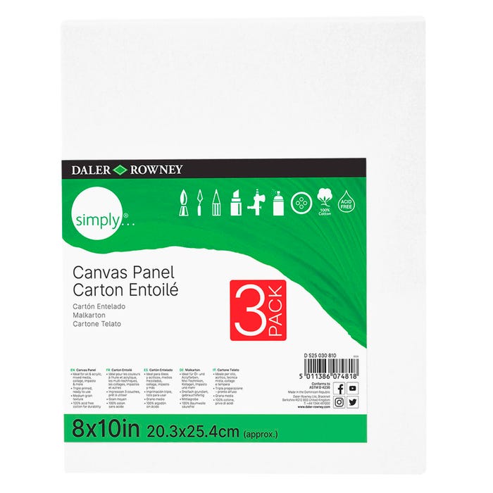 Daler-Rowney Simply Canvas Panel, 8 x 10 Inches, Pack of 3