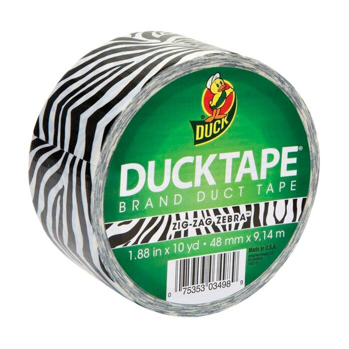 Duck Tape Printed Duct Tape, 1.88 in x 10 yd, Zig-Zag Zebra