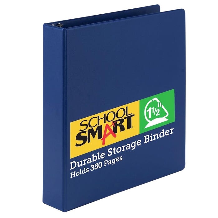 School Smart Durable Polypropylene D-Ring Binder, 1-1/2 Inches, Blue