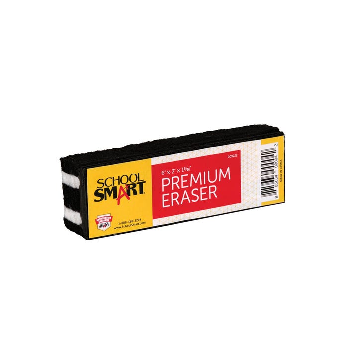School Smart Premium Chalkboard Eraser, 6 x 2 x 1-5/16 Inches, Felt, Black/White