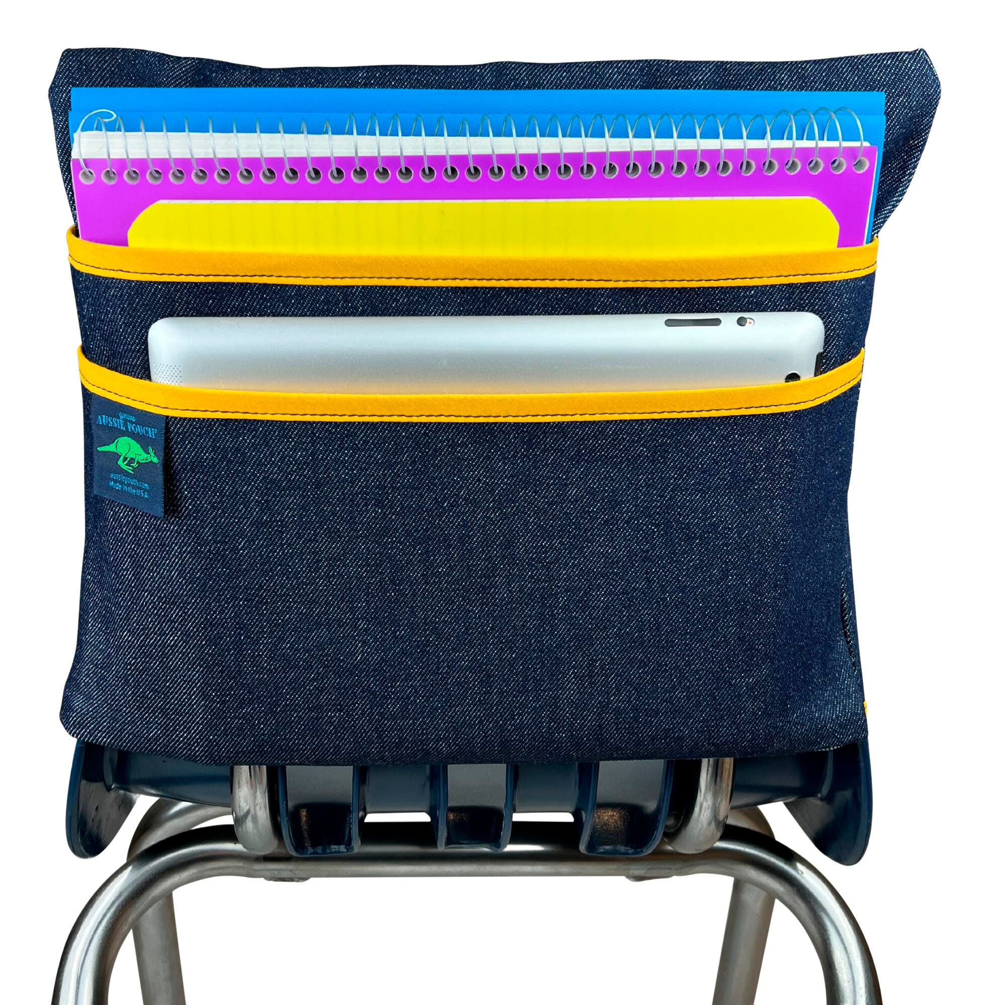 Image for Aussie Pouch Chair Pocket with Double Pocket Design, Original, 13 Inches, Yellow Trim from School Specialty