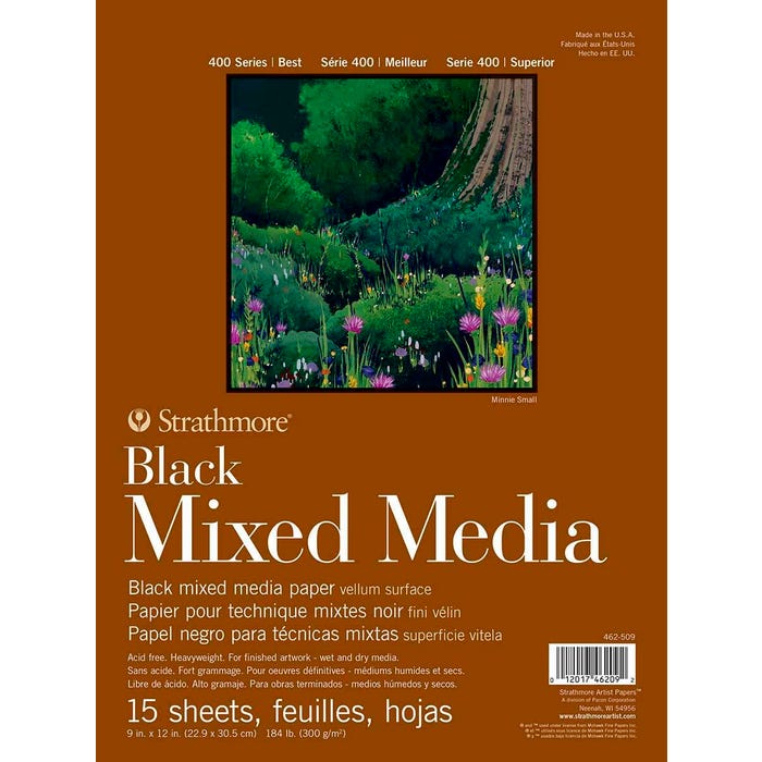 Strathmore 400 Series Mixed Media Pad, 9 x 12 Inches, 184 lb, Black, 15 Sheets