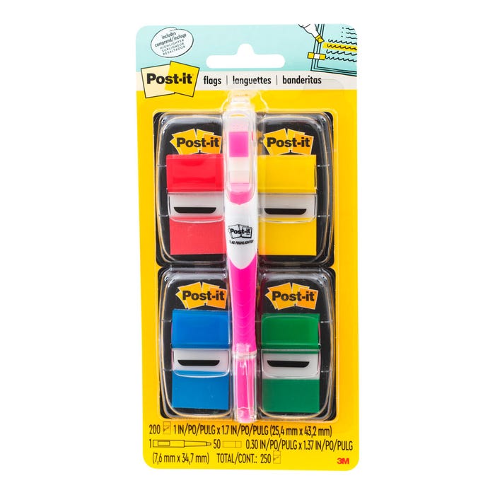 Post-it Flag Value Pack with Highlighter, 1/2 Inch, Primary Colors, Pack of 250